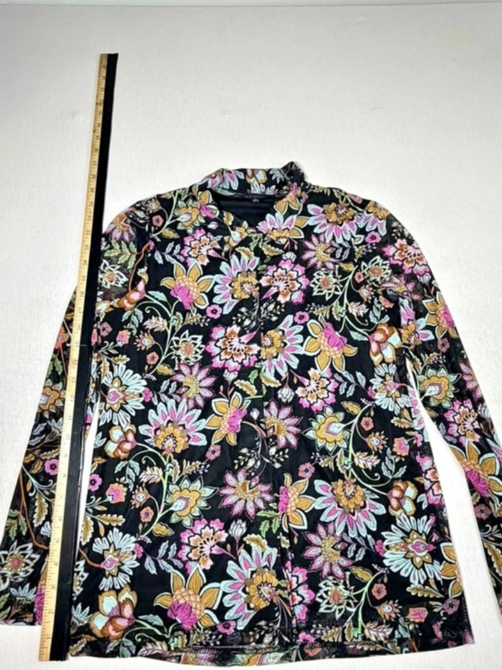 Jane + Delancey Floral Long Sleeve Top in Black & Pink Size Medium